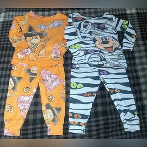 4 Piece Halloween Pajama Bundle Care Bears and Mickey Mouse Size 12 Months
